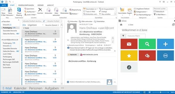 d-3one-in-outlook, DMS Integration in Outlook